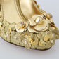 Gold Floral Crystal Embellished Pumps