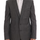 Sleek Gray Checkered Wool Blazer