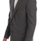 Sleek Gray Checkered Wool Blazer