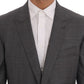 Sleek Gray Checkered Wool Blazer