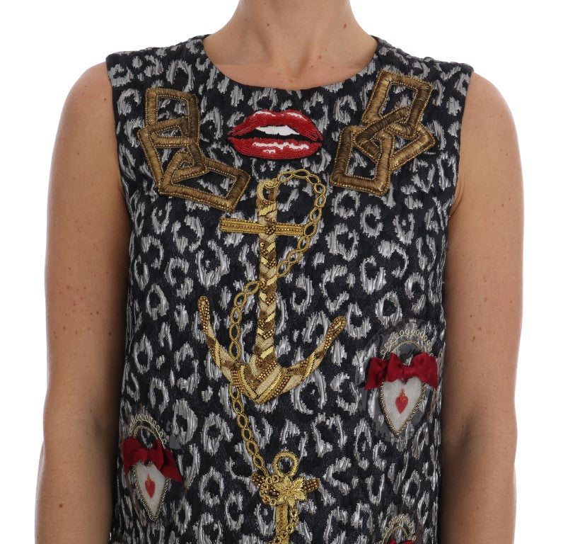 Crystal Embellished Leopard Jacquard Mini Dress