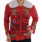 Red Crystal Embellished Cardigan Sweater