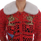Red Crystal Embellished Cardigan Sweater