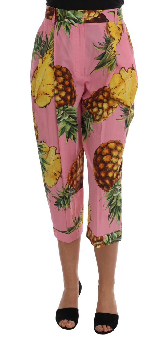 Pink Pineapple Print Cotton Capri Pants