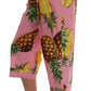 Pink Pineapple Print Cotton Capri Pants