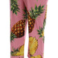 Pink Pineapple Print Cotton Capri Pants