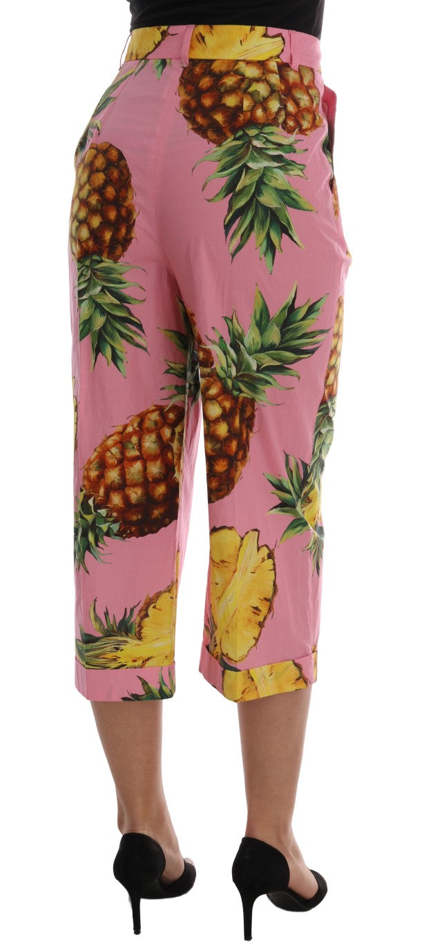 Pink Pineapple Print Cotton Capri Pants