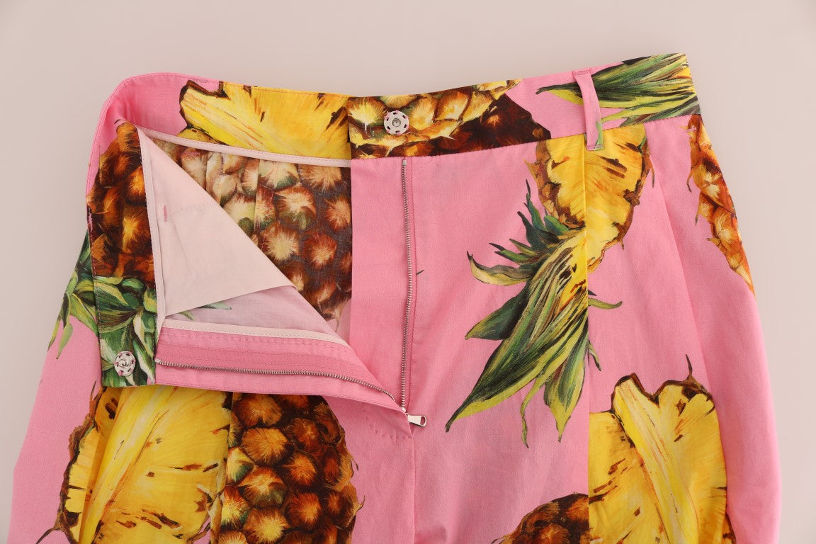 Pink Pineapple Print Cotton Capri Pants