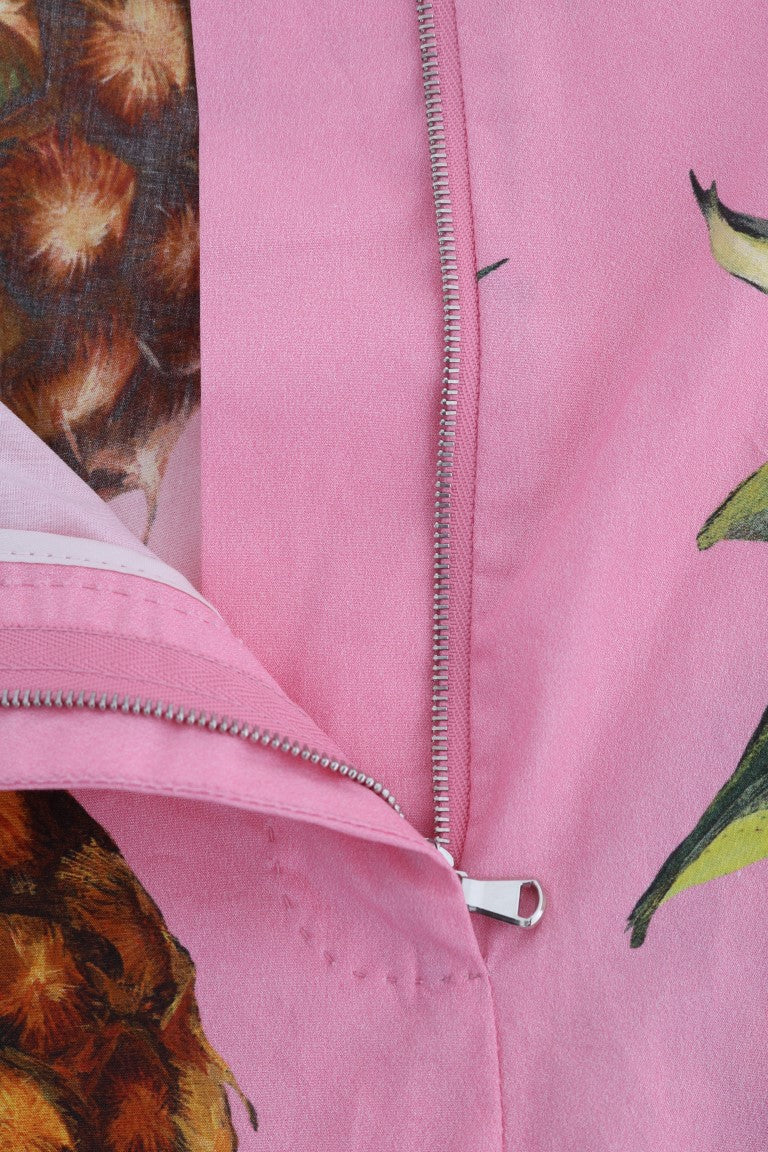 Pink Pineapple Print Cotton Capri Pants