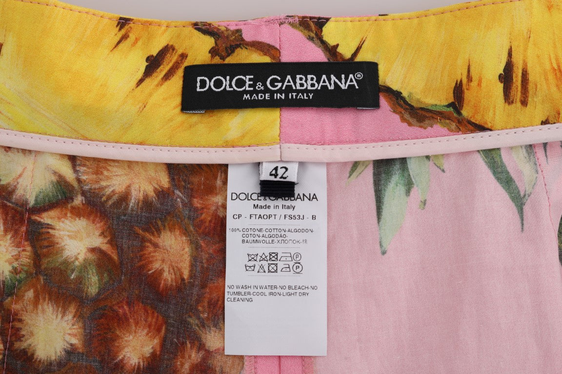 Pink Pineapple Print Cotton Capri Pants