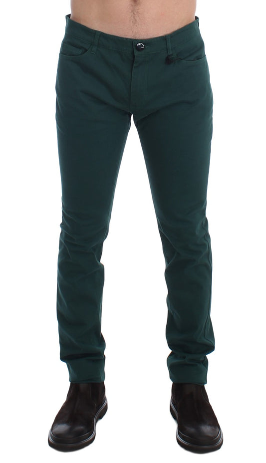 Elegant Green Super Slim Fit Cotton Trousers