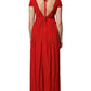 Red Acetate Short Sleeves Plunging Neckline Maxi Dress