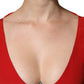 Red Acetate Short Sleeves Plunging Neckline Maxi Dress