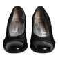 Black Leather Block Heels Pumps Shoes