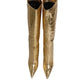 Gold Leather Stiletto Heels High Boots Shoes