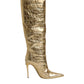 Gold Leather Stiletto Heels High Boots Shoes