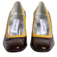 Yellow Brown Leather Block Heel Pumps Shoes