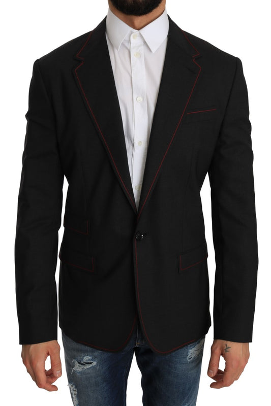 Elegant Slim Gray Wool Blazer Jacket