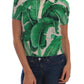 Elegant Silk Polo Top with Banana Leaf Motif