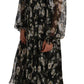 Black Floral Silk Midi Dress with Luxe Craftsmanship