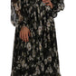 Black Floral Silk Midi Dress with Luxe Craftsmanship