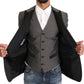 Elegant Gray Circle Pattern Blazer and Vest Set