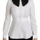 Black White Decorative Buttons Tops Shirt Blouse