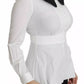 Black White Decorative Buttons Tops Shirt Blouse