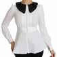 Black White Decorative Buttons Tops Shirt Blouse