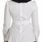 Black White Decorative Buttons Tops Shirt Blouse