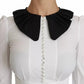 Black White Decorative Buttons Tops Shirt Blouse