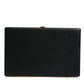 Black Leather Gold Frame Clutch Evening Party Purse Bag