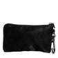 Black Nylon Logo Plaque Keyring Pouch Clutch Bag