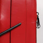 Red Leather Logo Zip Around Card Holder Wide Strap Wallet