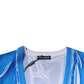 Blue Cotton V-neck Short Sleeves T-shirt