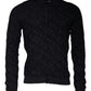 Black Silk Crew Neck Men Cardigan Sweater