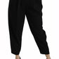 Black Wool High Waist Pleat Front Cropped Pants