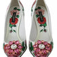 White Leather Roses Crystal Pumps Shoes