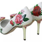 White Leather Roses Crystal Pumps Shoes