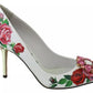 White Leather Roses Crystal Pumps Shoes