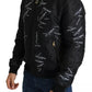 Black Logo Patch Brocade Bomber Full Zip Jacket