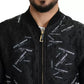 Black Logo Patch Brocade Bomber Full Zip Jacket