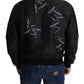 Black Logo Patch Brocade Bomber Full Zip Jacket