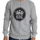 Gray Crown King Print Cotton Pullover Sweater