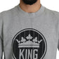 Gray Crown King Print Cotton Pullover Sweater