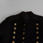 Black Button Embellished Military Jacket