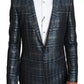 Blue Silver Shiny 2 Piece Slim GOLD Suit