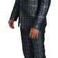 Blue Silver Shiny 2 Piece Slim GOLD Suit