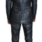 Blue Silver Shiny 2 Piece Slim GOLD Suit