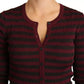 Black Red Striped Womens Cardigan Sweater